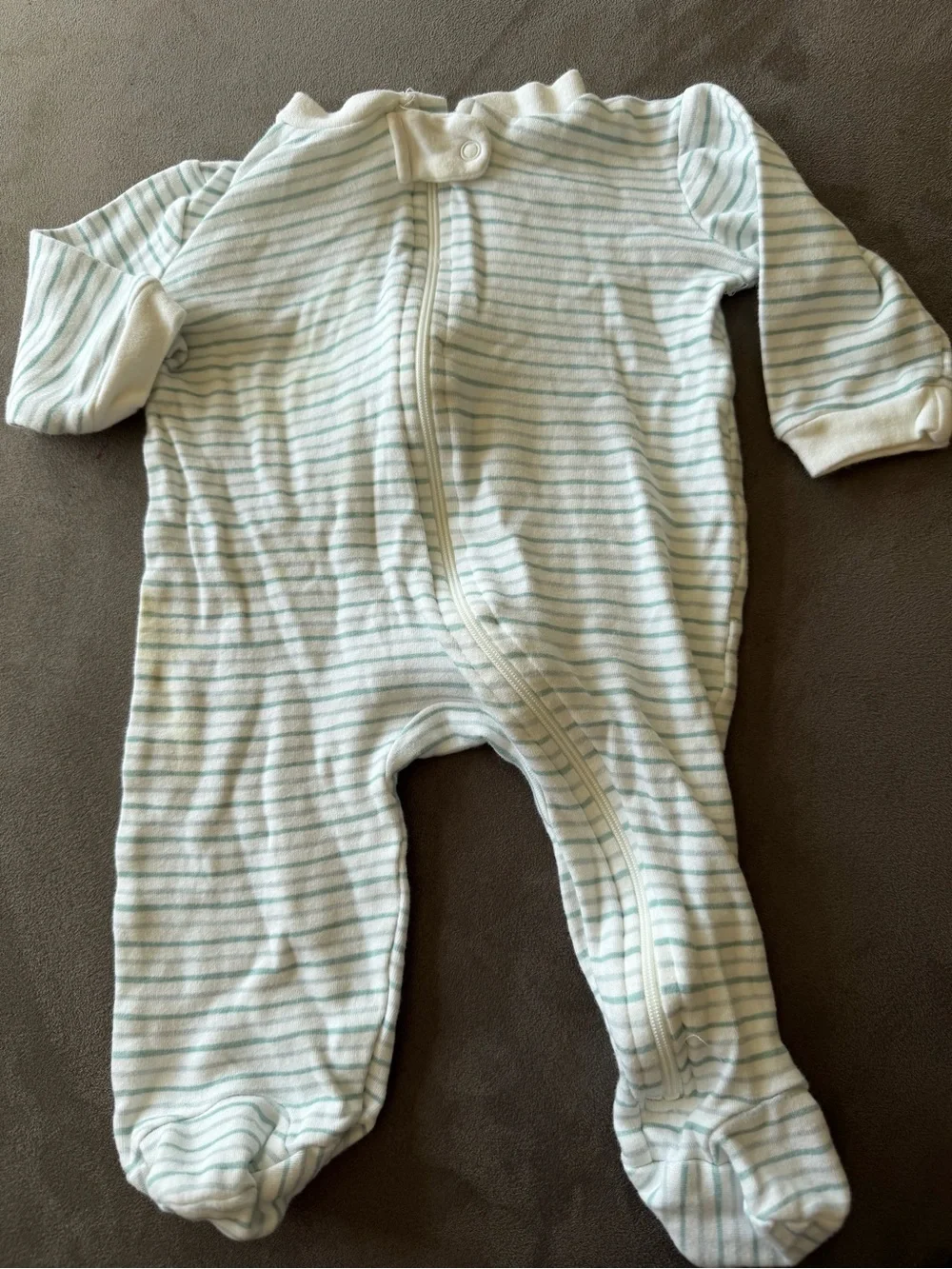 Kyle and Deena Striped White and Light Blue Footed Baby One-Piece